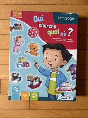 Qui cherche quoi où? Kids Language Game - Red/Blue